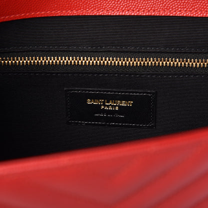 Saint Laurent Grain De Poudre Matelasse Chevron Large Monogram Satchel New Red 7 of 10