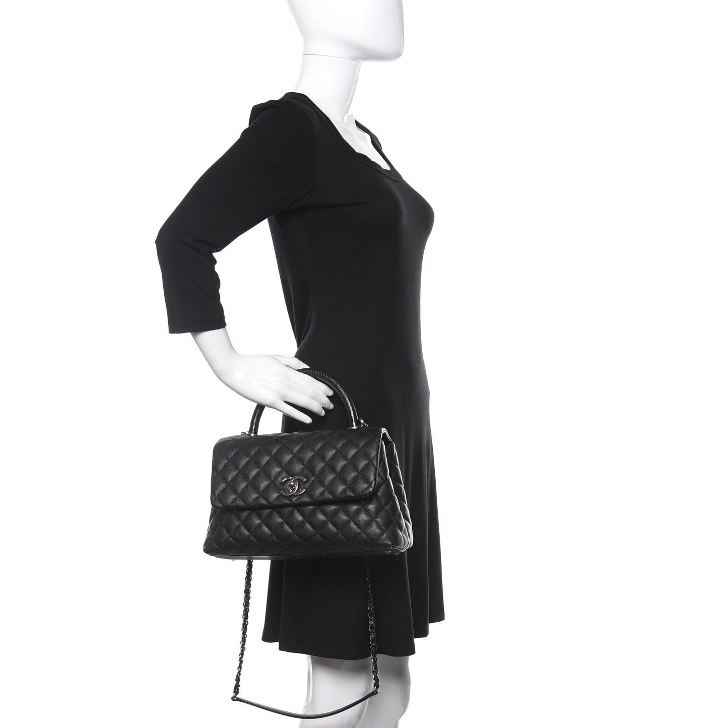 Caviar Lizard Quilted Small Coco Handle Flap Black