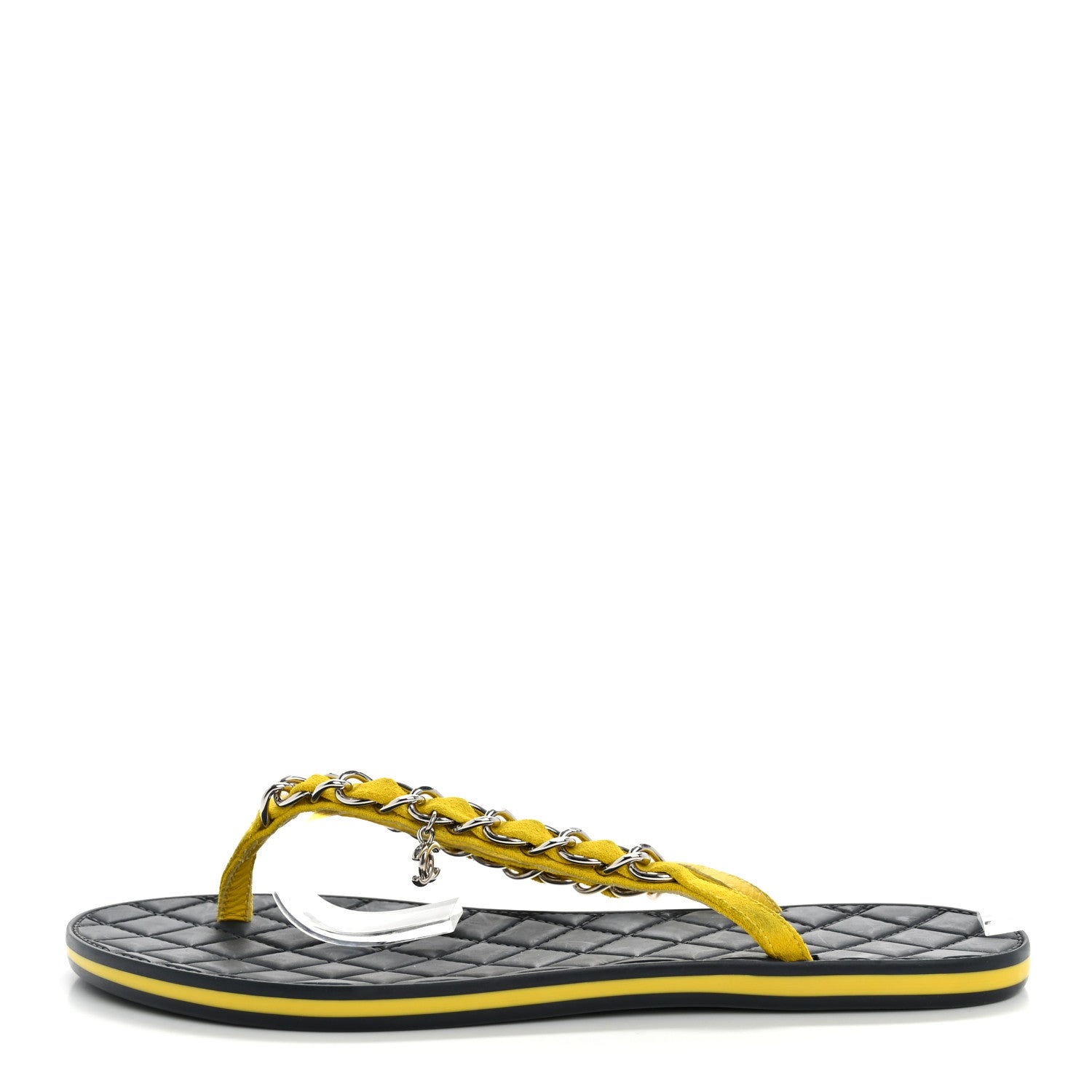 Chanel Suede Calfskin Quilted Chain Thong Sandals 37 Yellow 1 of 13