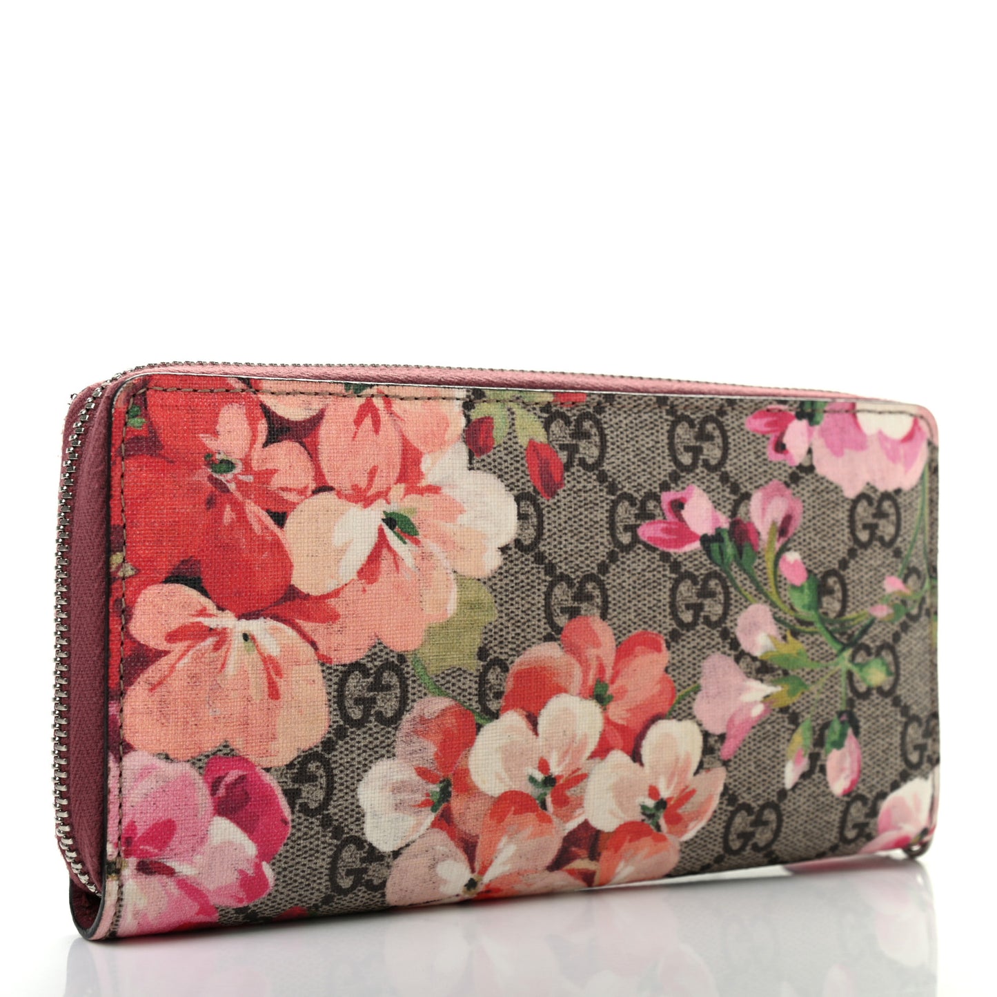 GG Supreme Monogram Blooms Zip Around Wallet Beige Multicolor Dry Rose
