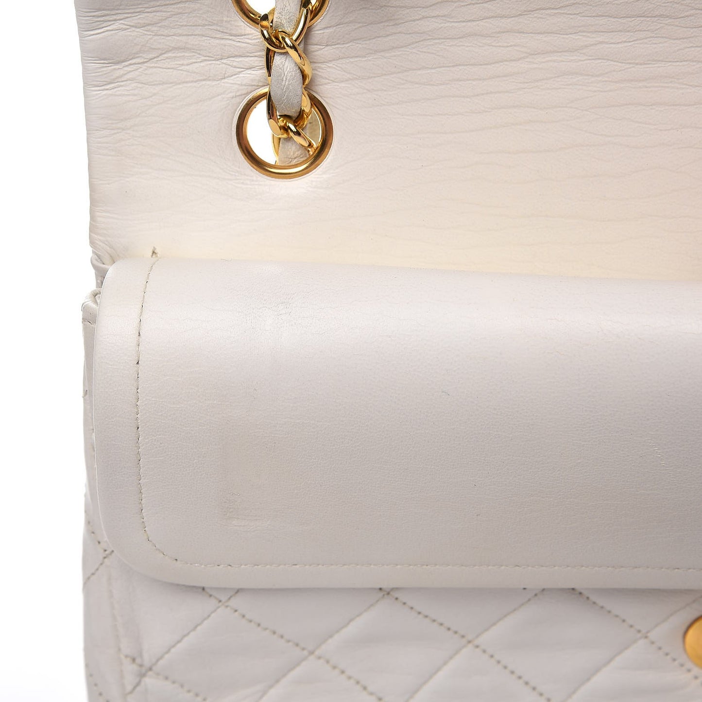 Lambskin Quilted Medium Double Flap White