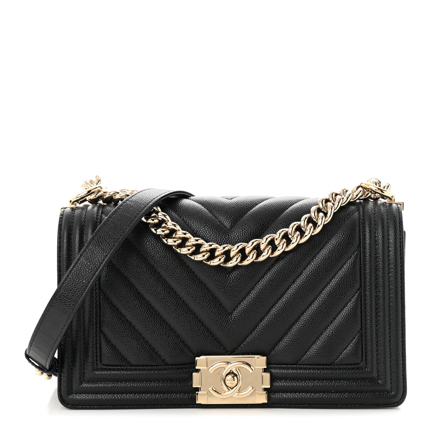 Chanel Caviar Chevron Quilted Medium Boy Flap Black 1 of 13
