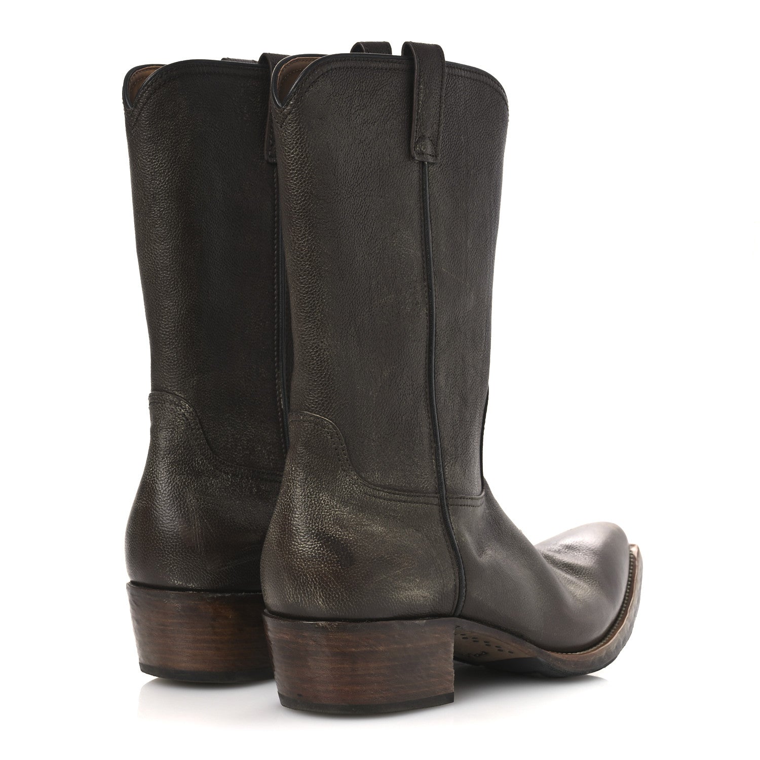 Prada Distressed Calfskin Mens Cowboy Boots 10 Bruciato 5 of 12