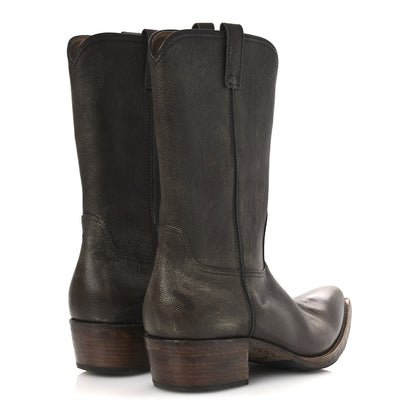 Prada Distressed Calfskin Mens Cowboy Boots 10 Bruciato 5 of 12