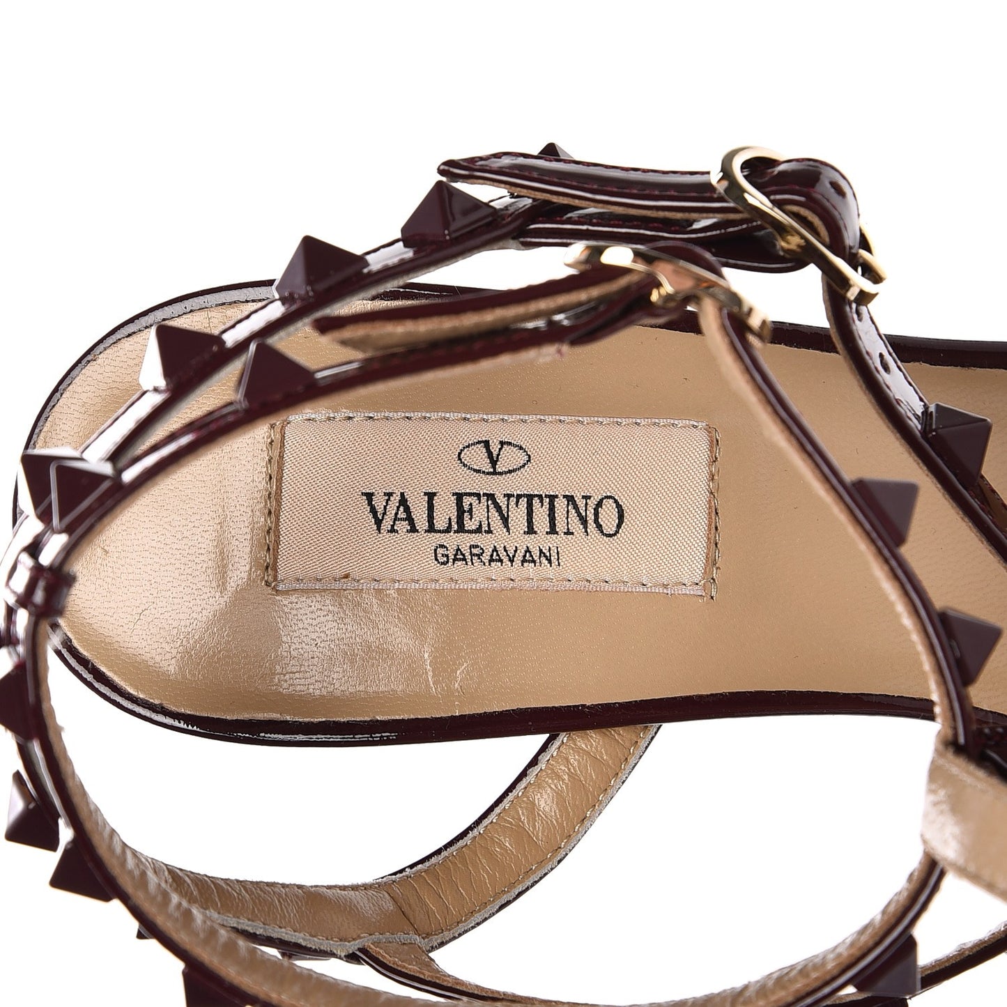 Patent Rockstud Ankle Strap Low Heel Pumps 38 Rubin