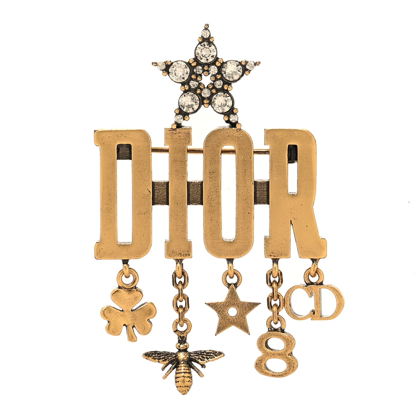 Metal Crystal Dio(r)evolution Logo Brooch Antique Gold