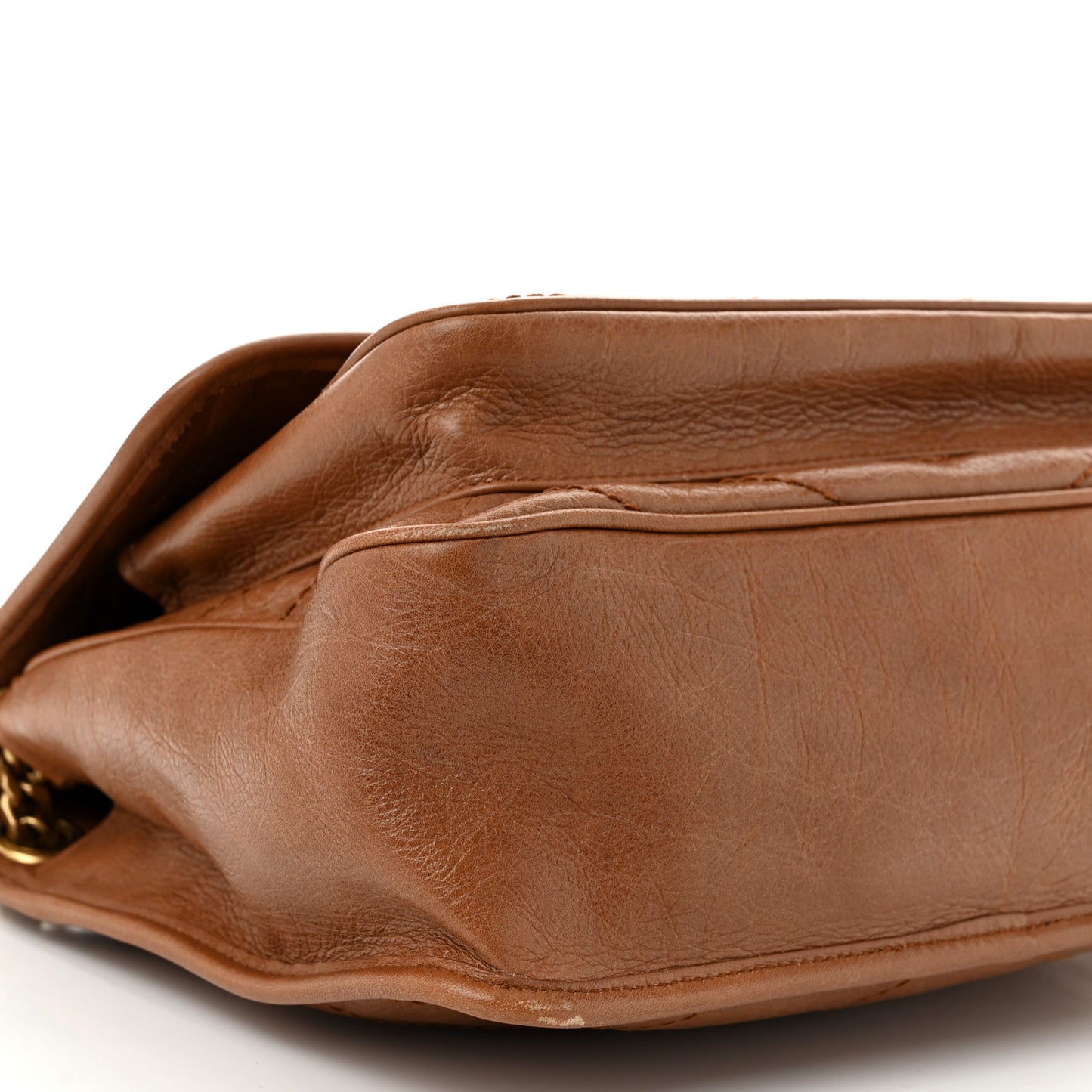Crinkled Calfskin Matelasse Monogram Medium Niki Chain Satchel Caramel