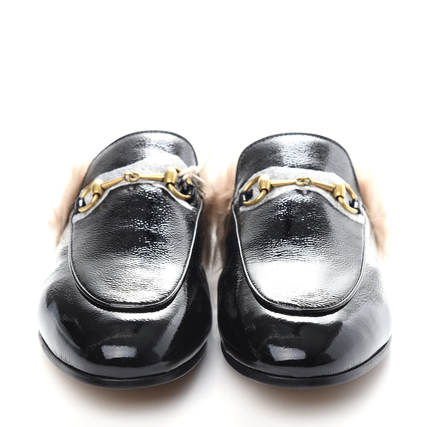 Patent Fur Womens Princetown Slippers 39 Black Natural