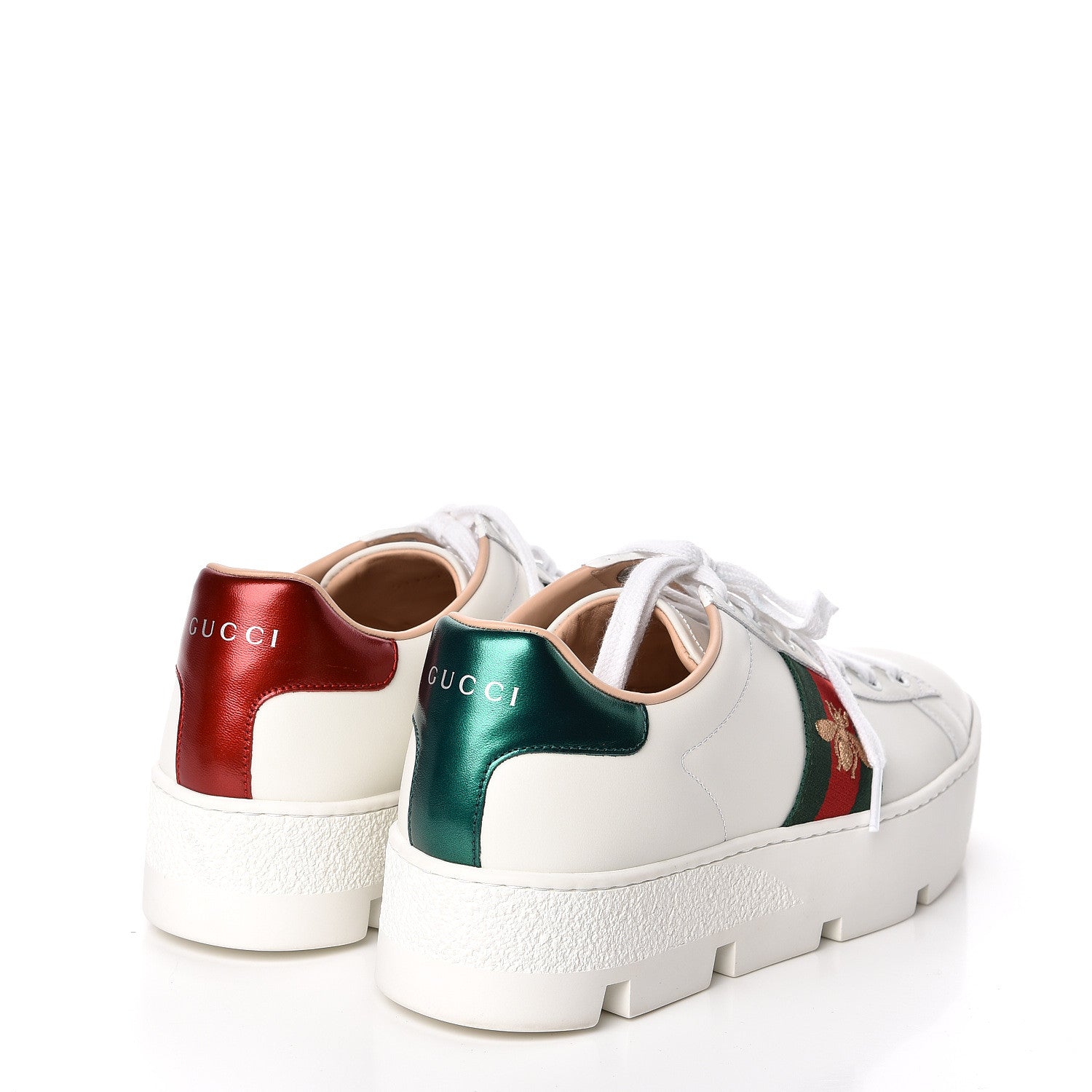 Gucci Calfskin Web Bee Embroidered Womens Ace Platform Sneakers 39 White 4 of 10