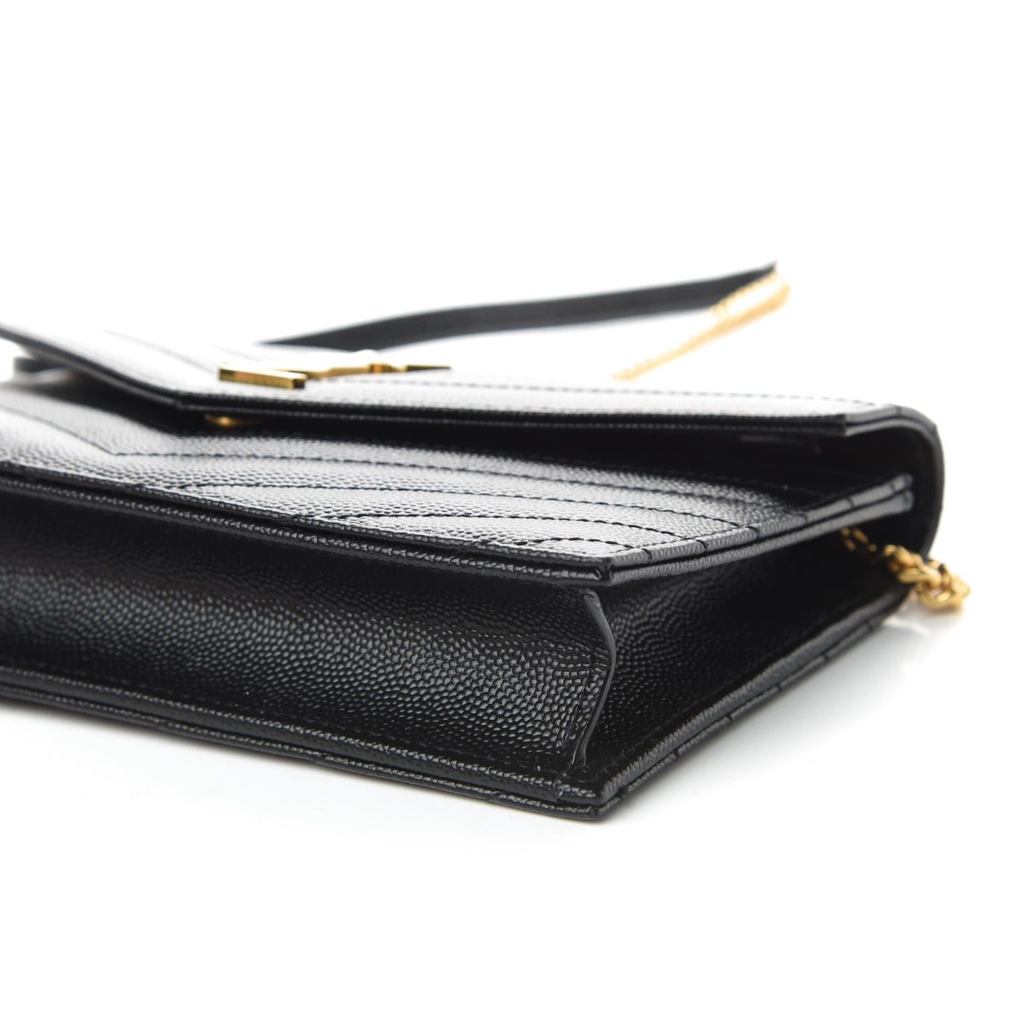 Grain De Poudre Matelasse Chevron Monogram Envelope Chain Wallet Black