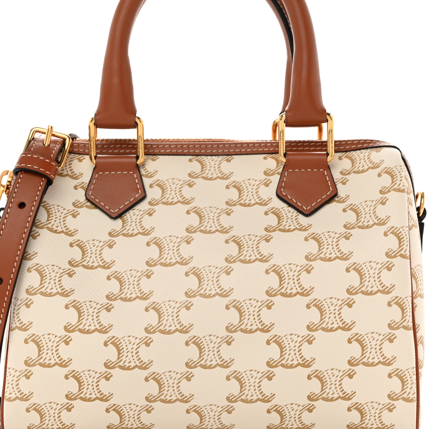 Celine Triomphe Canvas Calfskin Small Boston Bag White 9 of 11