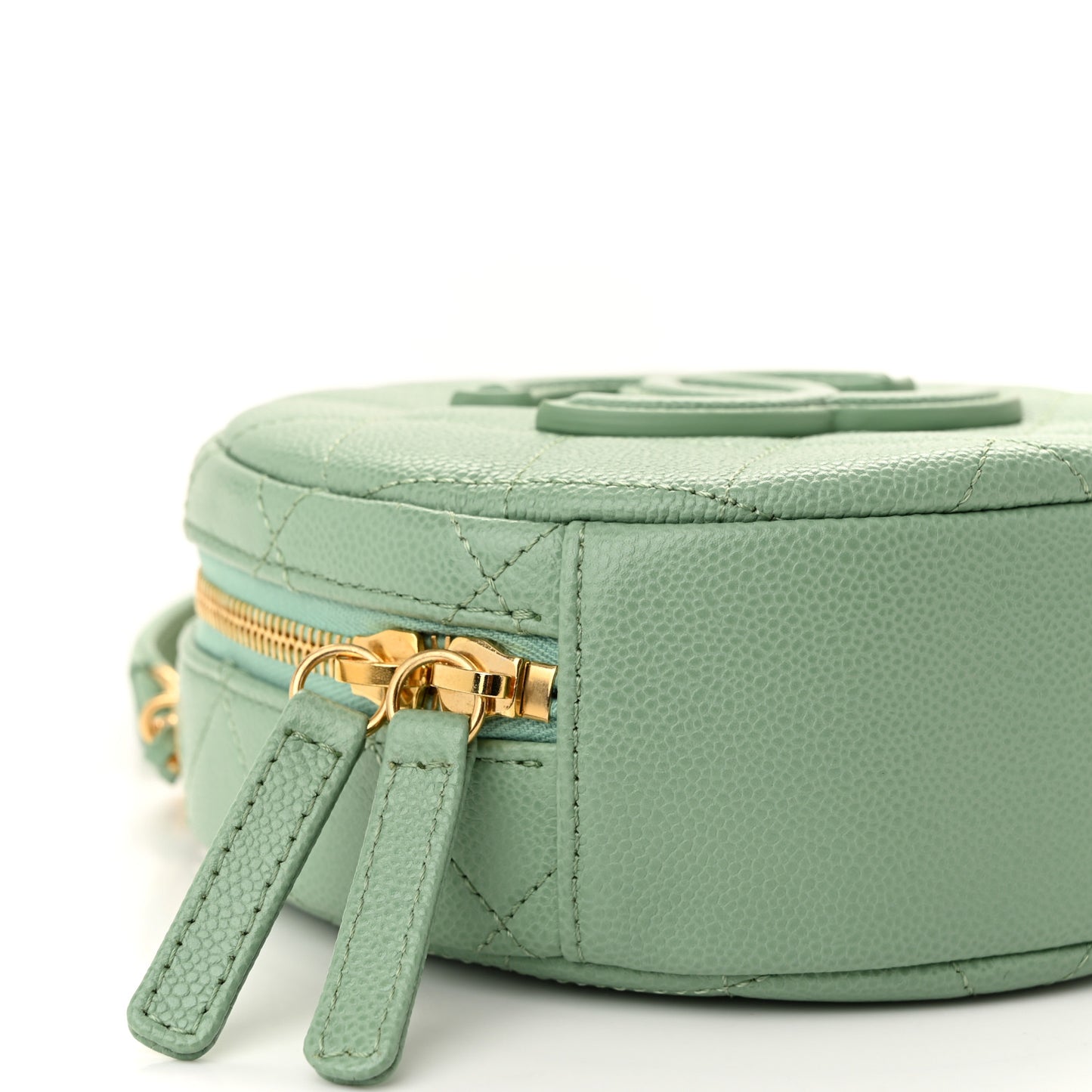 Caviar Quilted Small Round Vanity With Chain Light Green