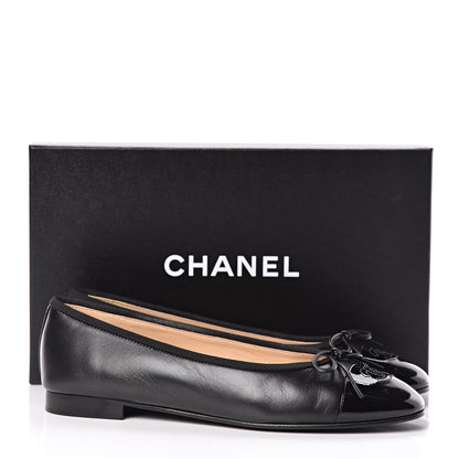 Chanel Lambskin Patent CC Cap Toe Ballerina Flats 39.5 Black 9 of 9