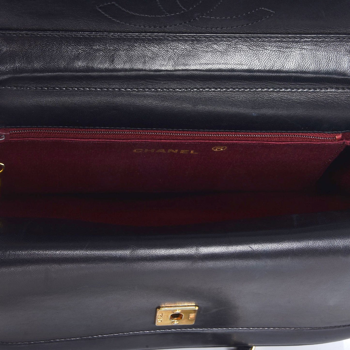 Lambskin Quilted Medium Round Double Flap Black