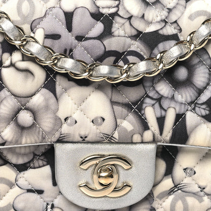 Chanel Nylon Quilted Medium Cat Emoticon Double Flap Navy Grey Ecru 8 of 10