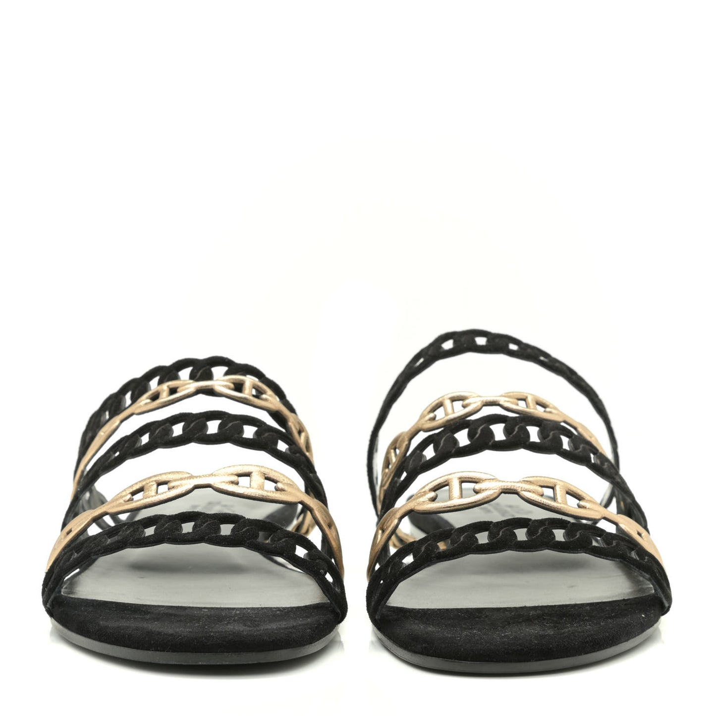 Metallic Nappa Suede Chaine d'Ancre Nude Sandals 37.5 Black Champagne