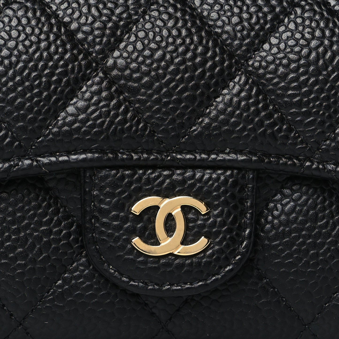 Caviar Quilted Flap Card Holder Wallet Black