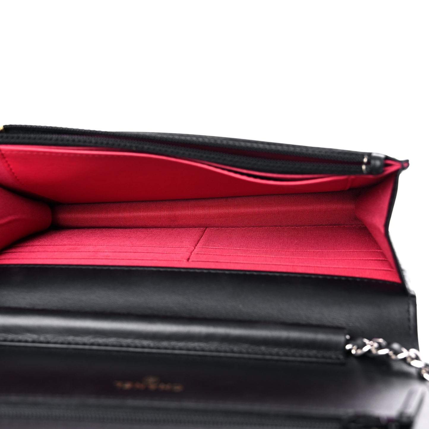 Shiny Aged Calfskin Quilted CC Wallet On Chain WOC Black