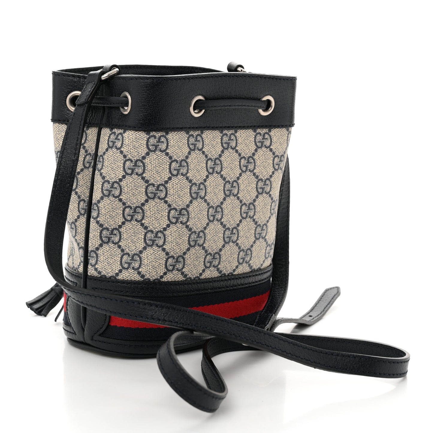 GG Supreme Monogram Web Mini Ophidia Bucket Bag Beige Blue