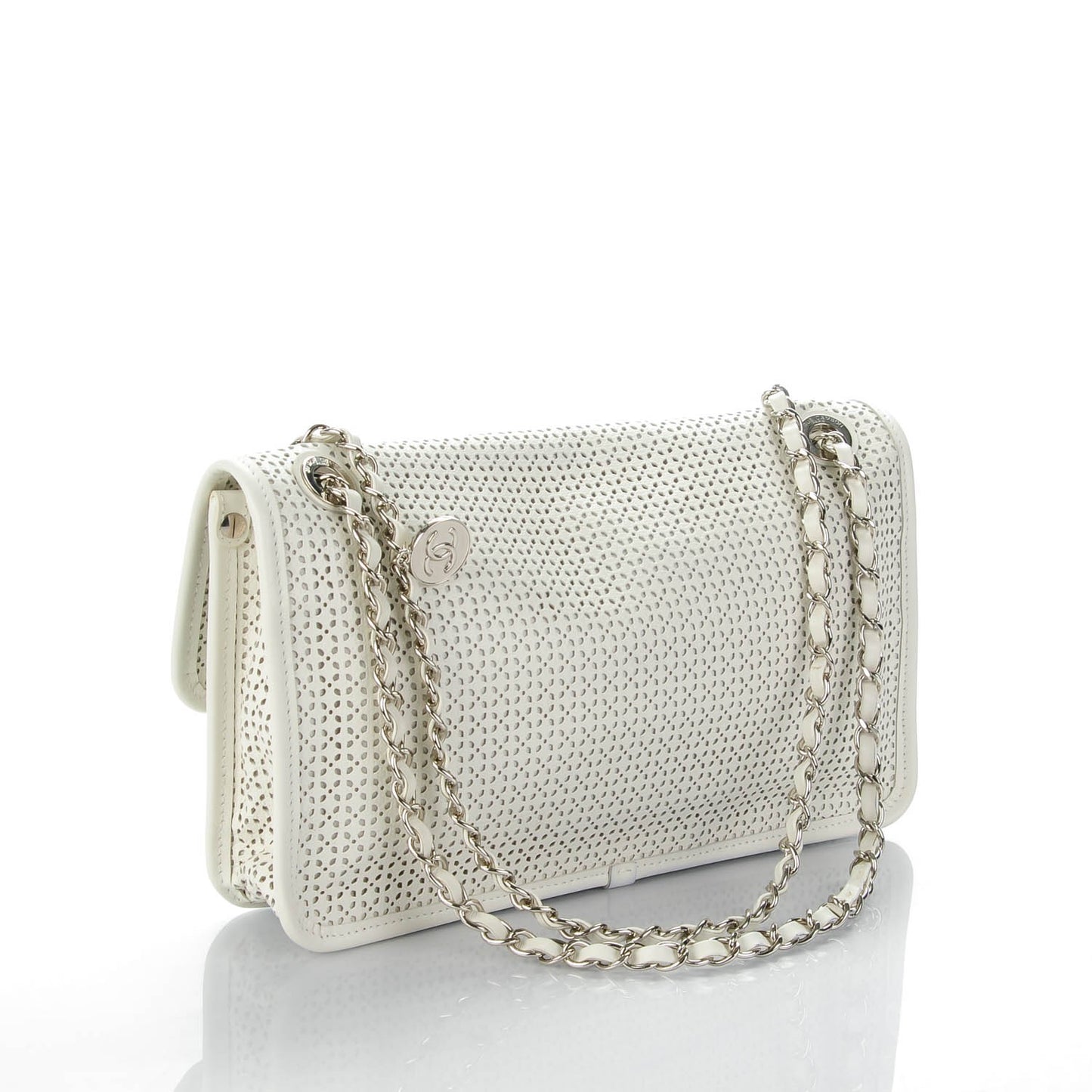 Perforated Calfskin Large Dubai Up In The Air Flap White