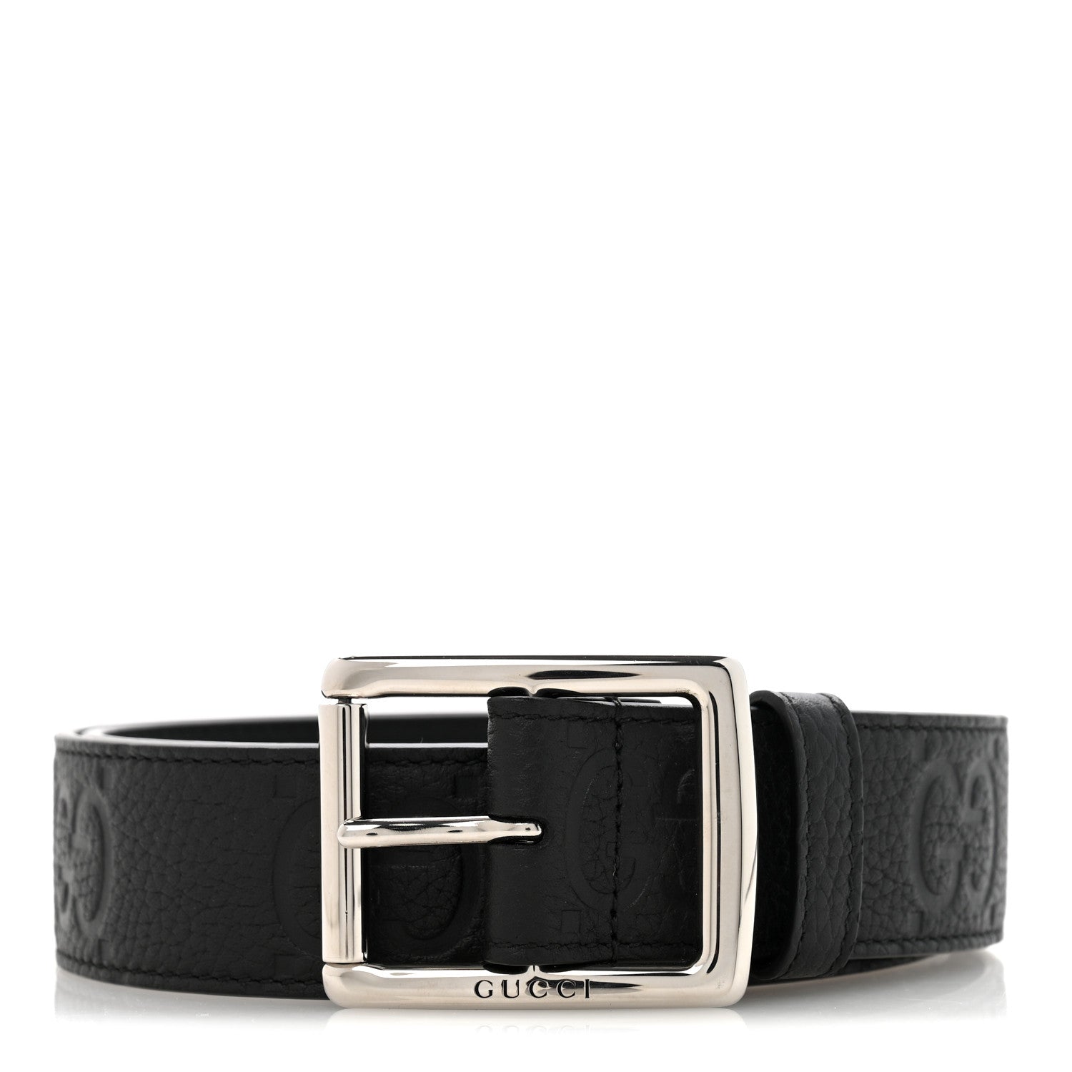 Gucci Piuma Calfskin Jumbo GG Embossed 35mm Belt 80 32 Black 1 of 7