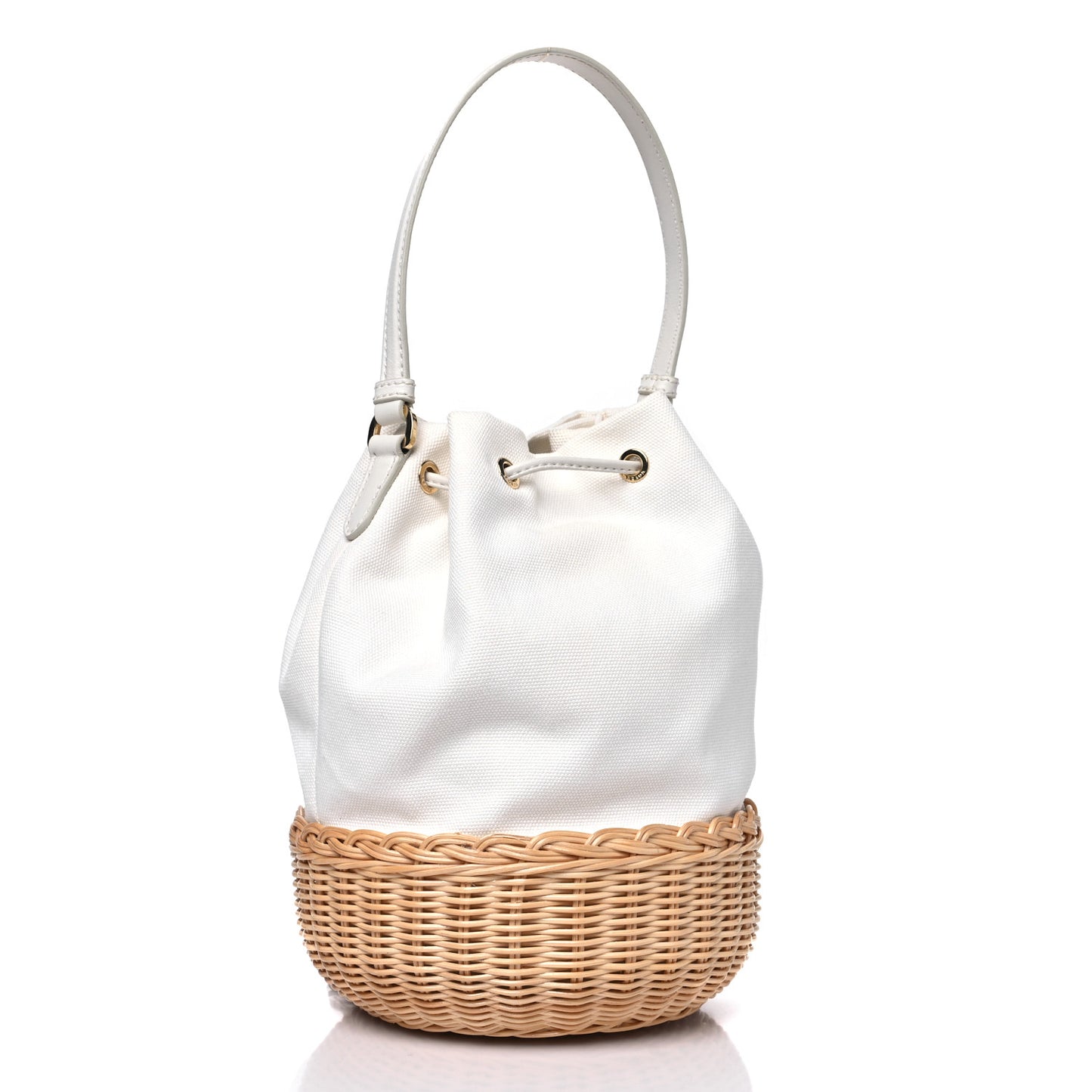 Wicker Canvas Bucket Bag Naturale White