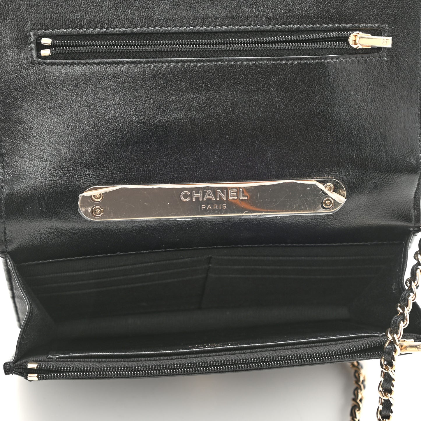 Lambskin Quilted Top Handle Wallet On Chain WOC Black