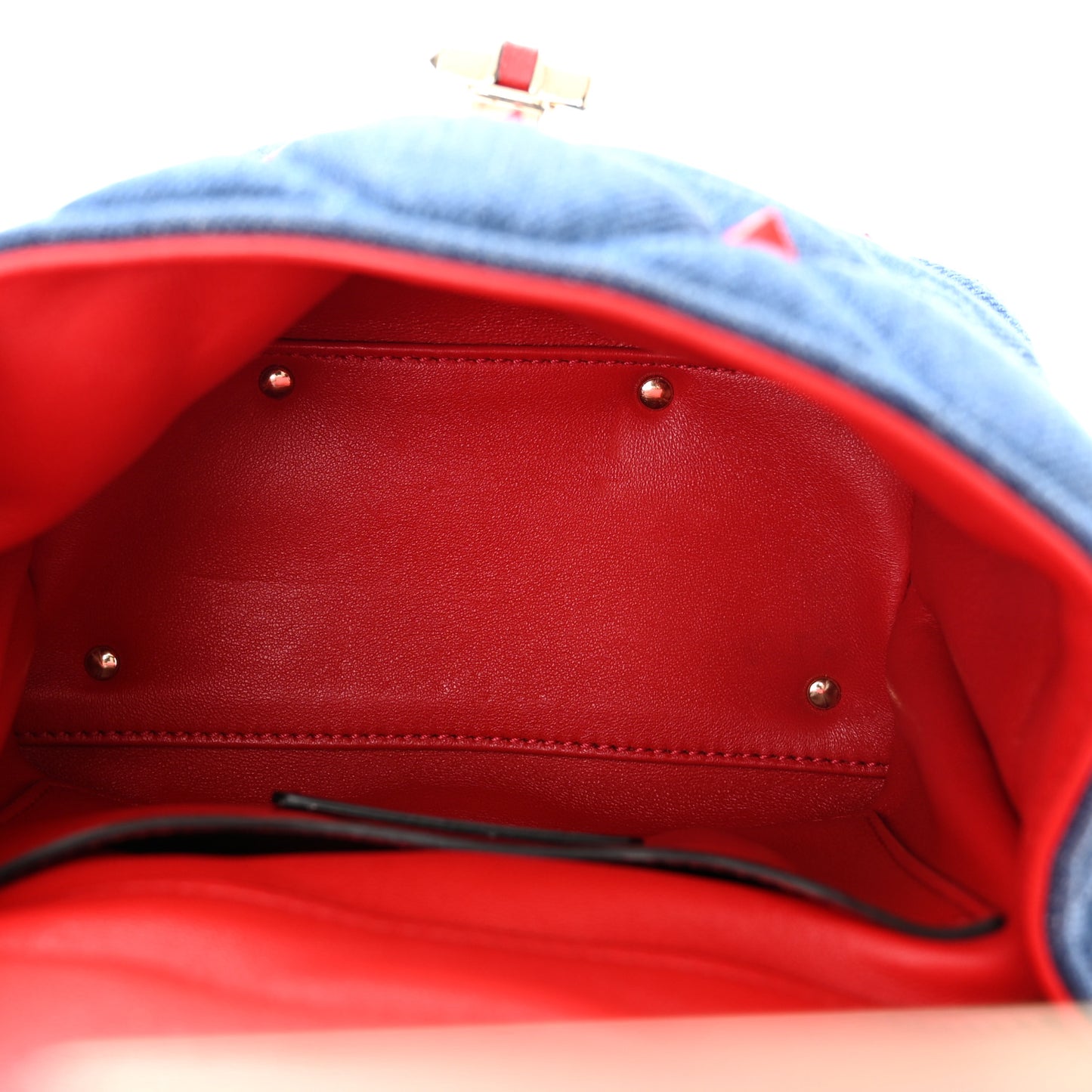 Denim Mini Candystud Top Handle Bag Blue Red