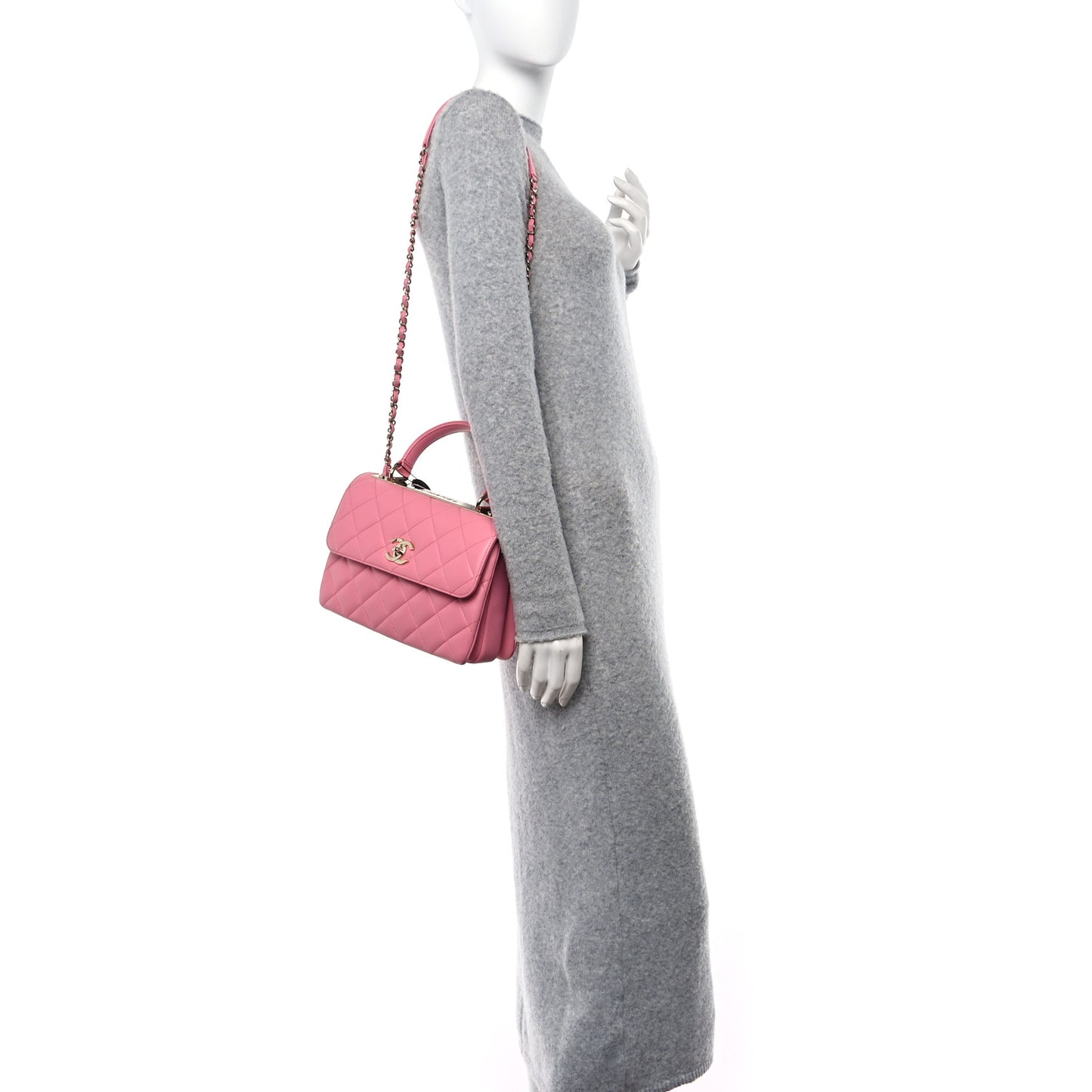 Lambskin Quilted Small Trendy CC Flap Dual Handle Bag Pink