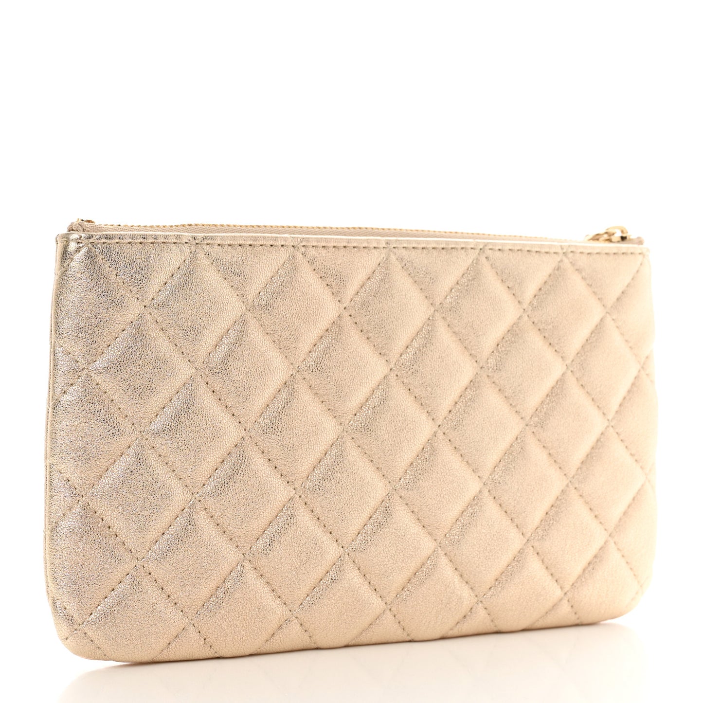 Metallic Lambskin Quilted Cosmetic Case Gold