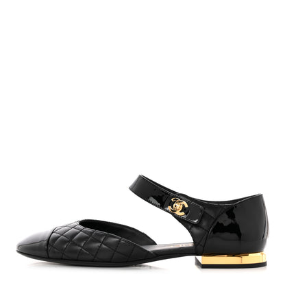 Chanel Patent Lambskin Quilted Cap Toe Ballerina Flats 39 Black 1 of 11
