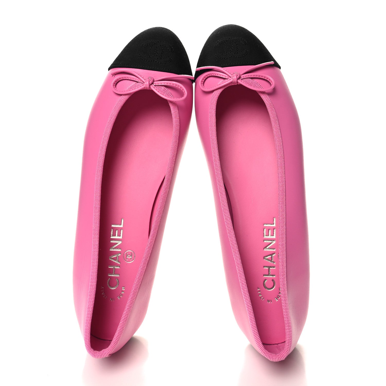 Chanel Calfskin Grosgrain Cap Toe CC Ballerina Flats 39 Pink Black 2 of 10