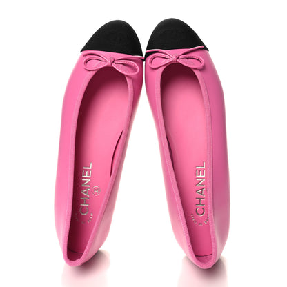 Chanel Calfskin Grosgrain Cap Toe CC Ballerina Flats 39 Pink Black 2 of 10