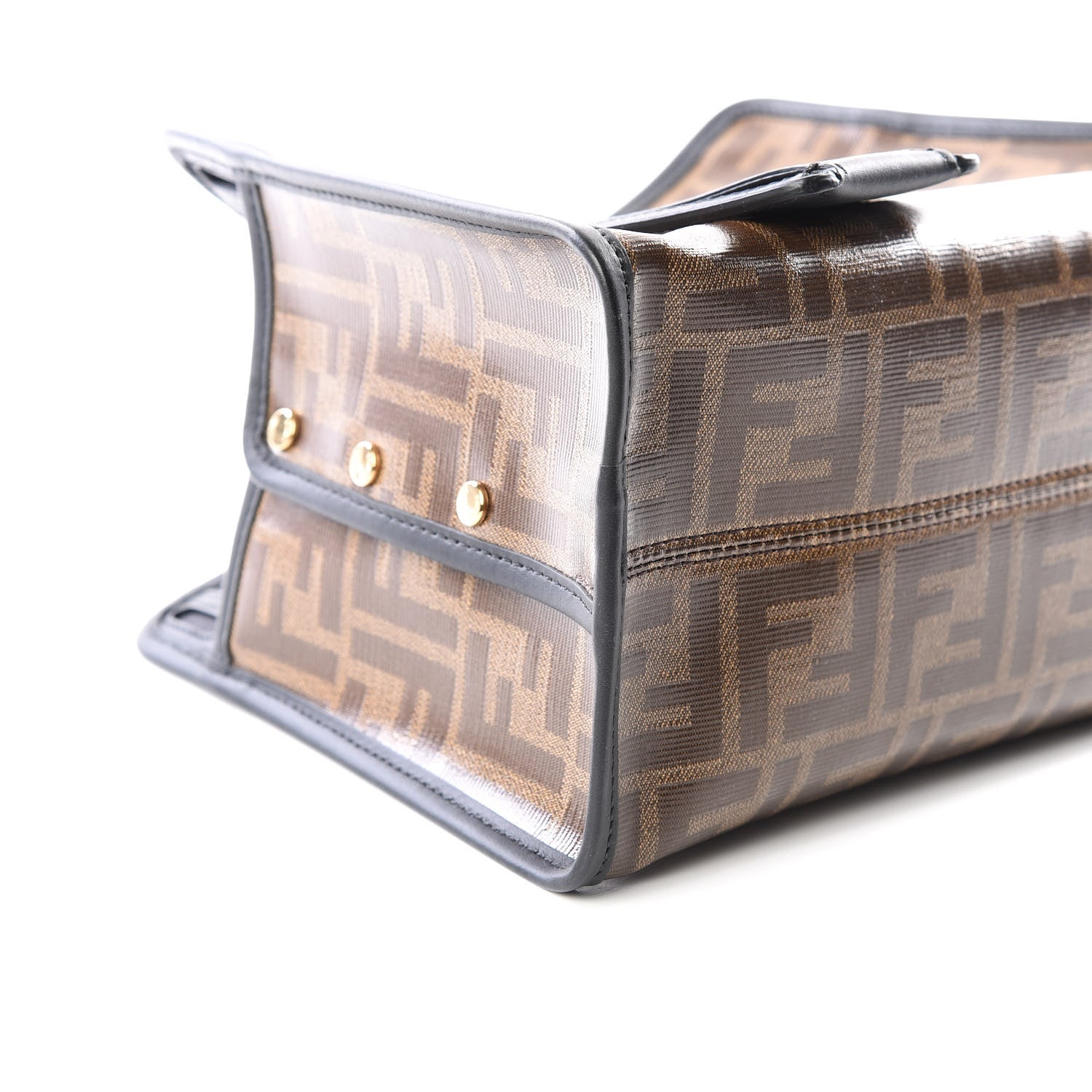 Fendi Glazed Fabric Vitello Century FF 1974 Stamp Patch Mini Peekaboo Defender Cover Mogano Panna Black 5 of 9