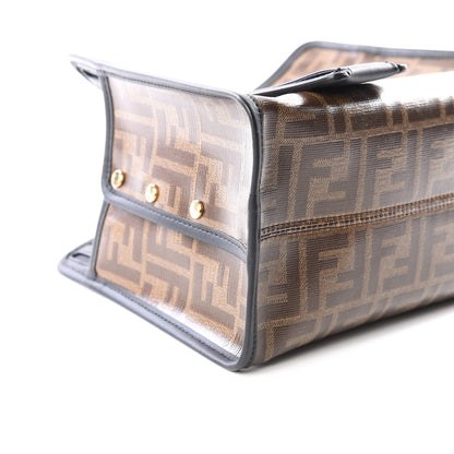 Fendi Glazed Fabric Vitello Century FF 1974 Stamp Patch Mini Peekaboo Defender Cover Mogano Panna Black 5 of 9