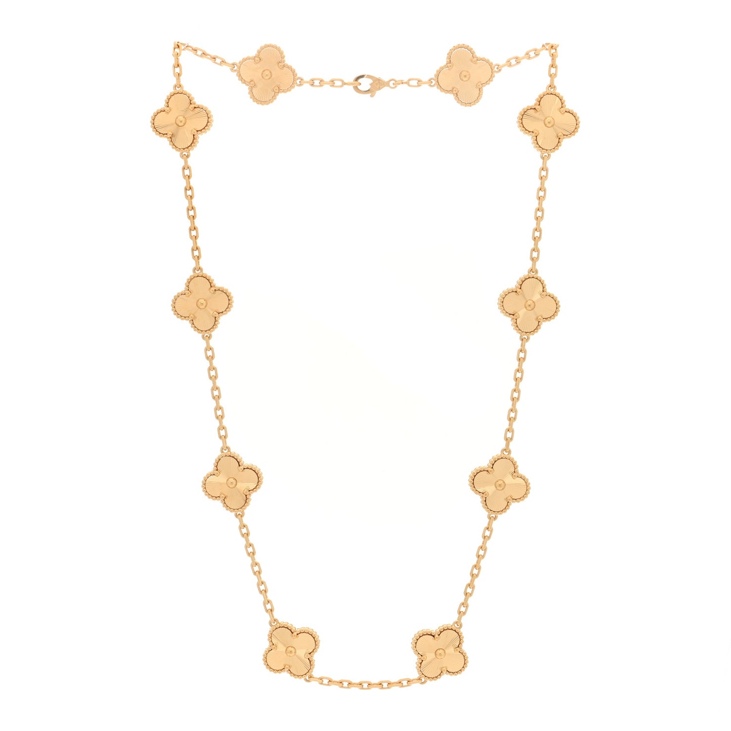 18K Yellow Gold 10 Motifs Guilloche Vintage Alhambra Necklace