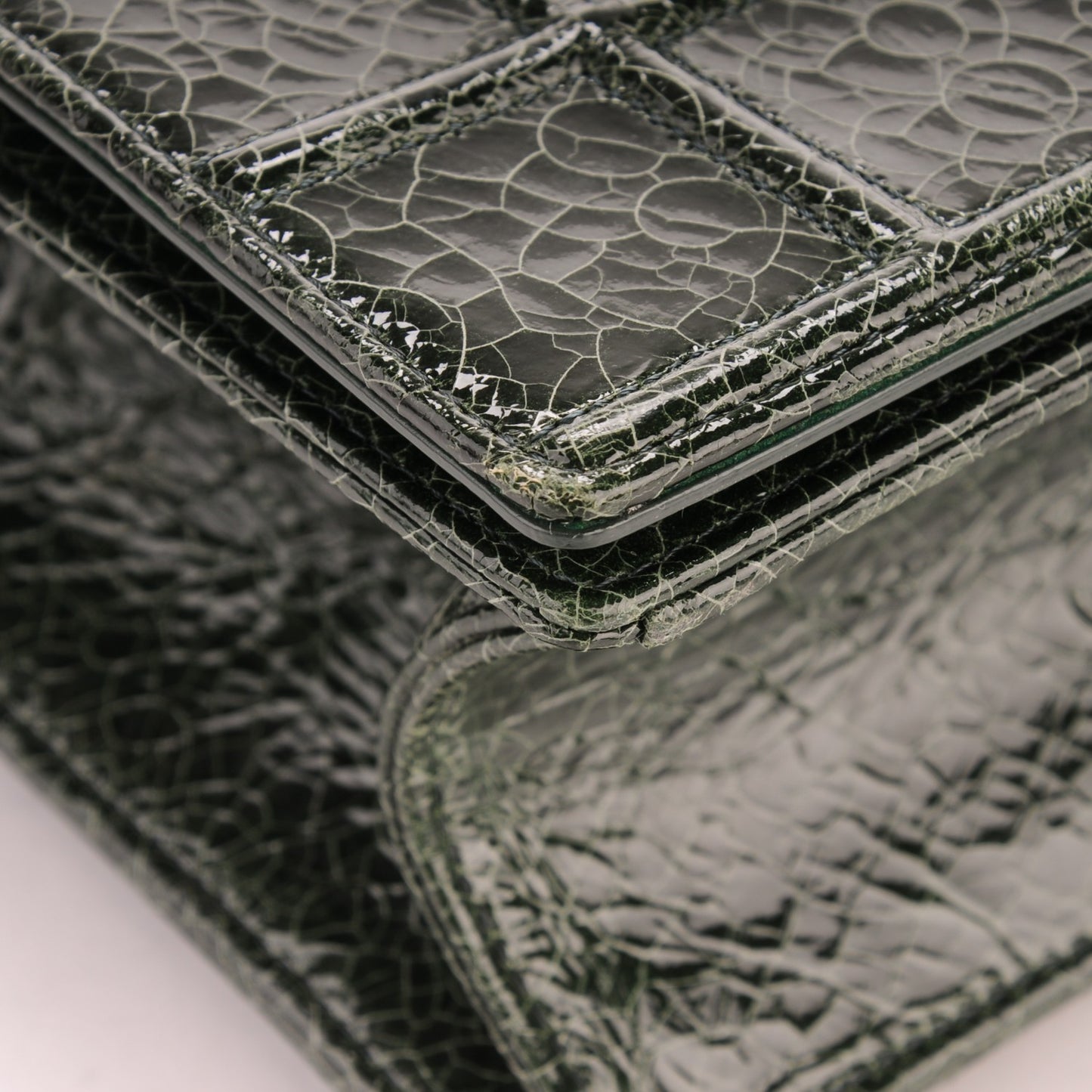 Ceramic Effect Deerskin Large Diorama Flap Bag Malachite Green