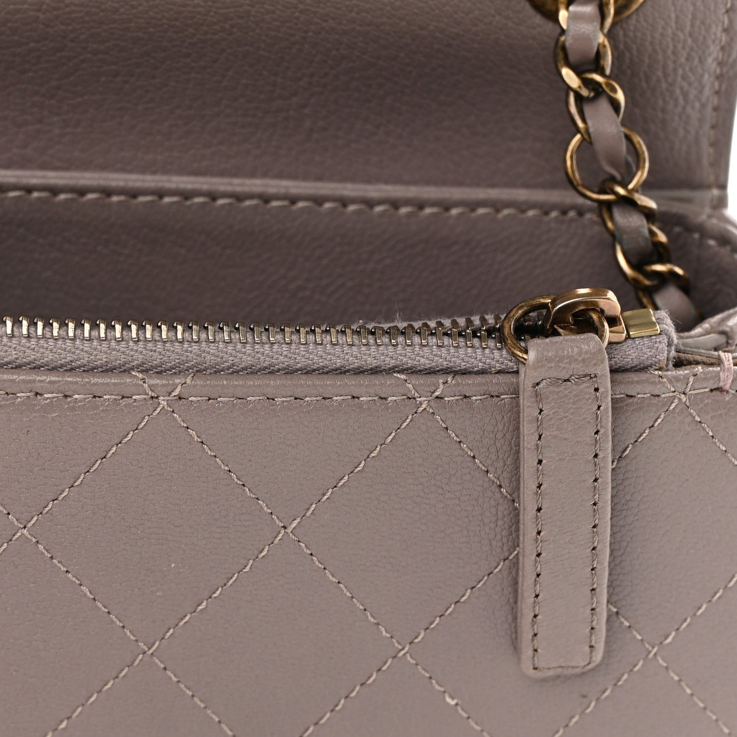 Shiny Calfskin Goatskin Quilted Small Coco Curve Messenger Flap Grey
