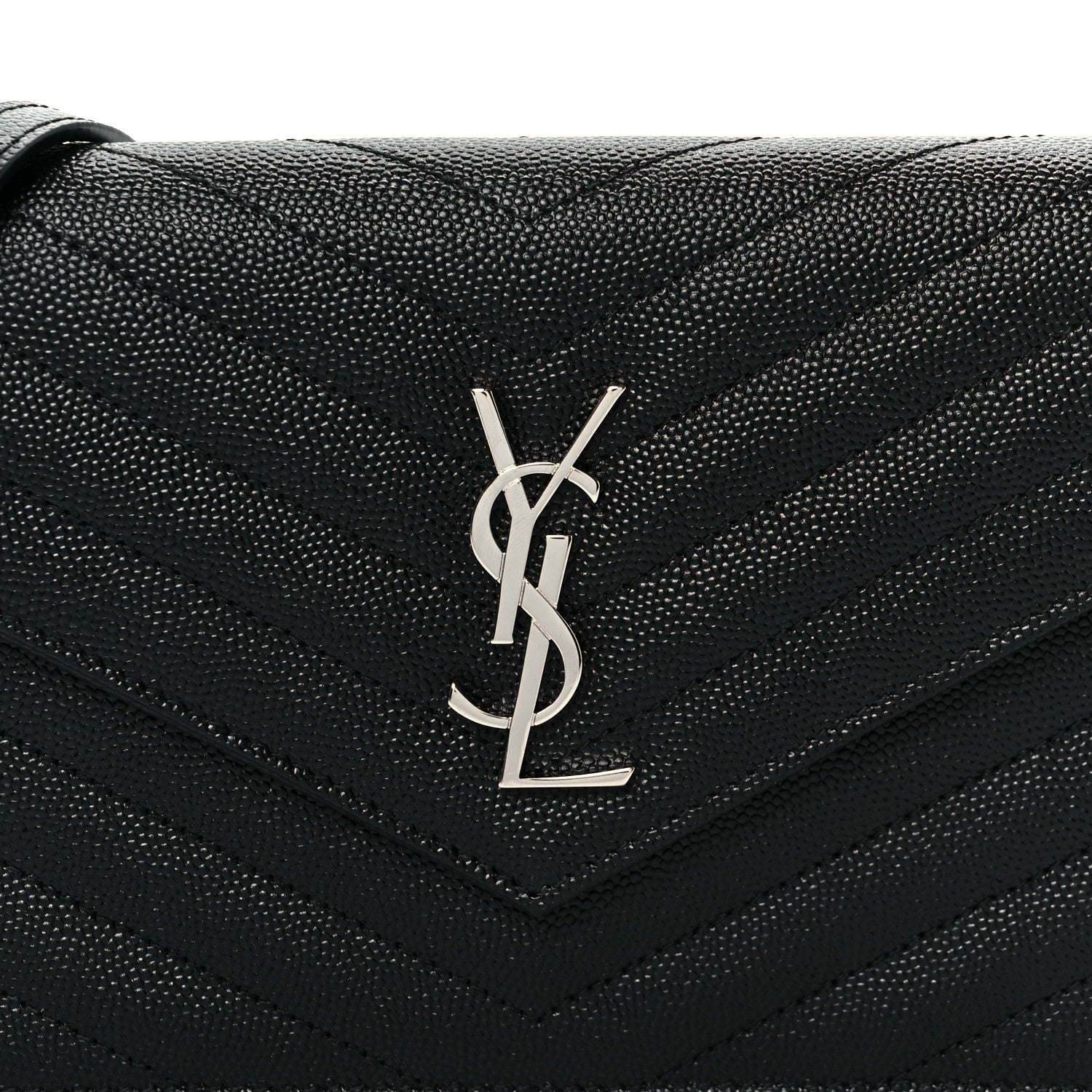 Saint Laurent Grain De Poudre Matelasse Chevron Monogram Envelope Chain Wallet Black 8 of 11