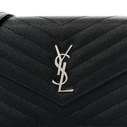 Saint Laurent Grain De Poudre Matelasse Chevron Monogram Envelope Chain Wallet Black 8 of 11