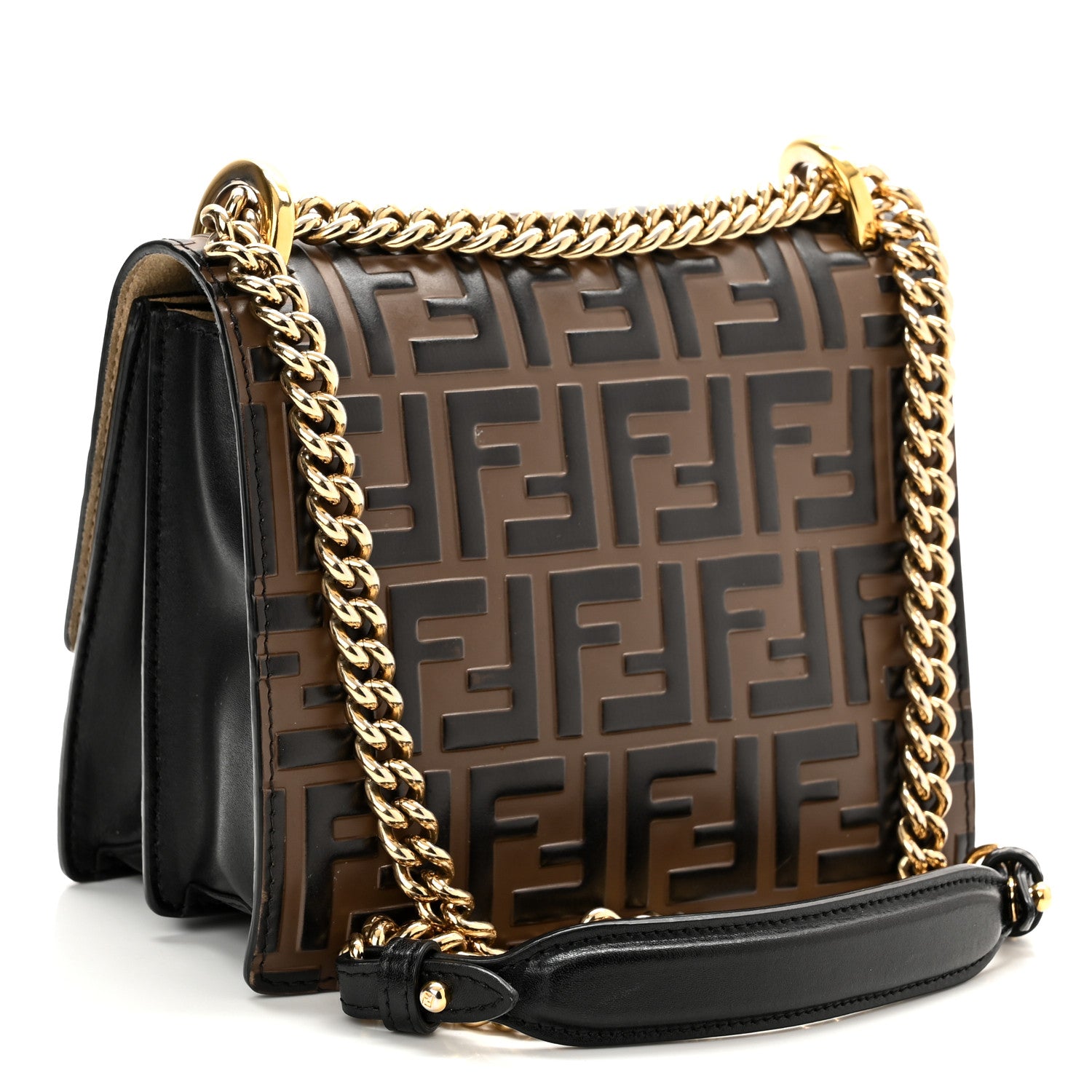 Fendi Vitello Liberty Bi-Color FF 1974 Embossed Small Kan U Shoulder Bag Maya Black 3 of 12
