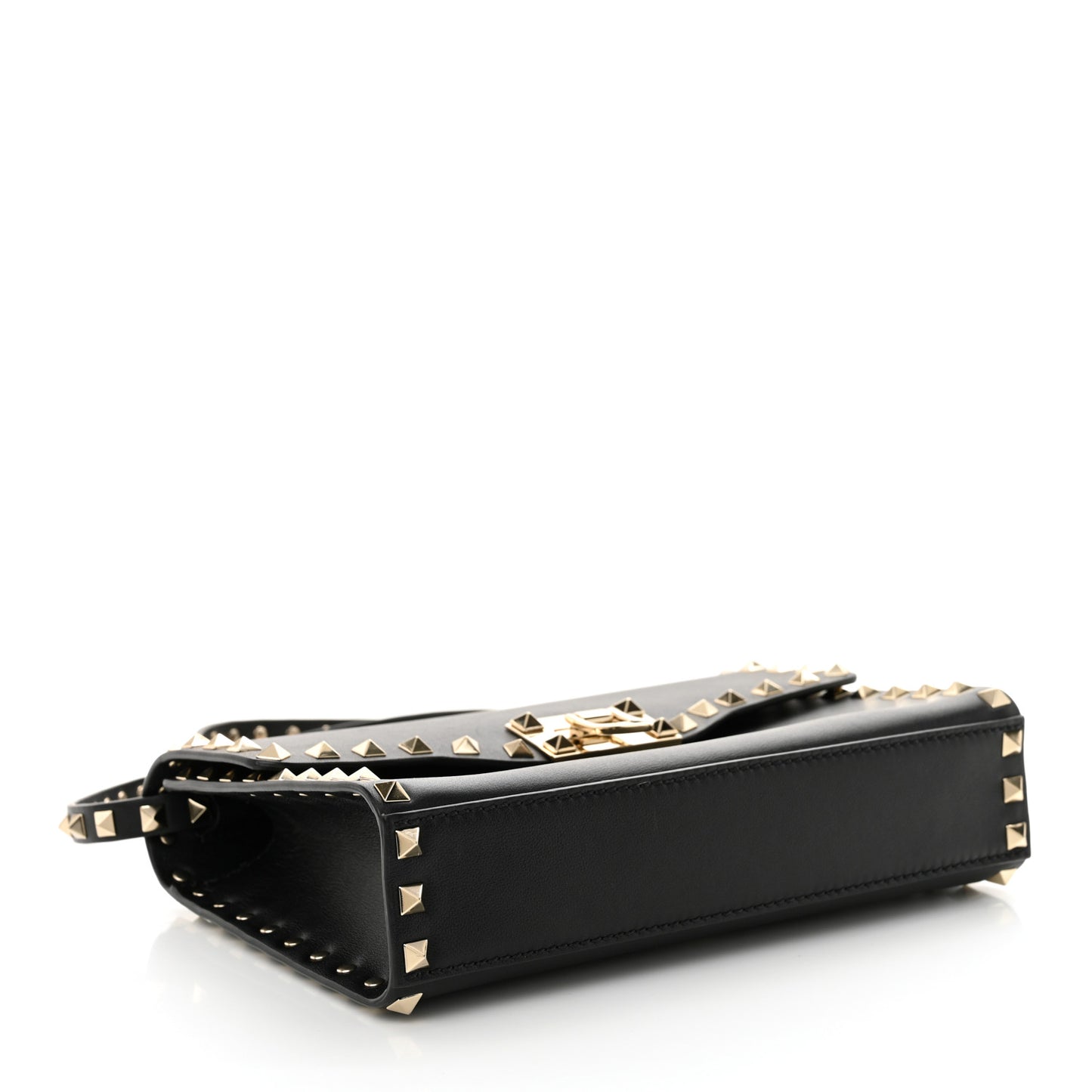 Vitello Medium Rockstud Flip Lock Crossbody Bag Black