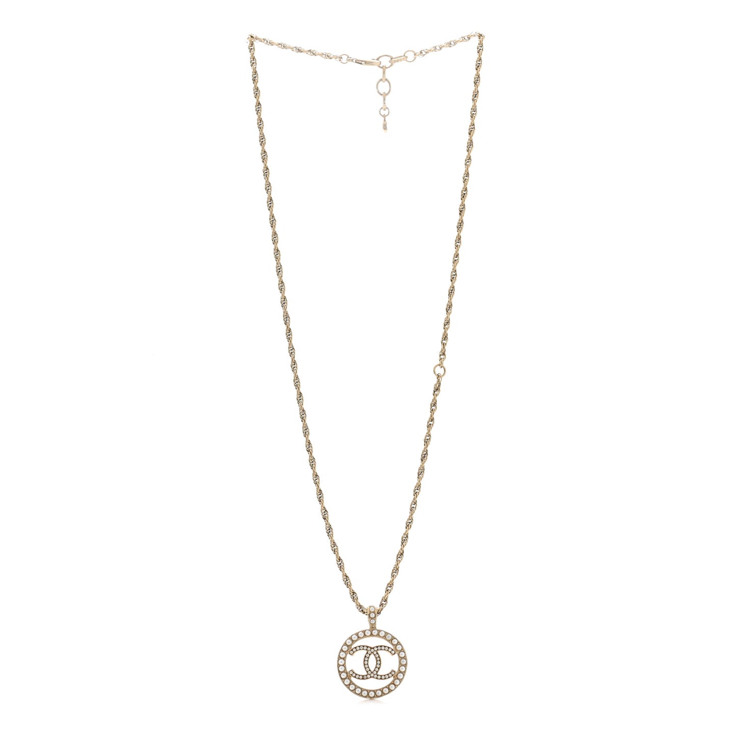 Pearl CC Round Pendant Necklace Gold