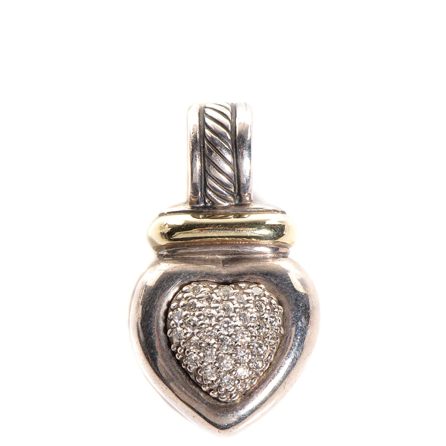 Sterling Silver 14K Gold Pave Diamond Heart Enhancer Pendant