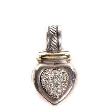 David Yurman Sterling Silver 14K Gold Pave Diamond Heart Enhancer Pendant 1 of 5