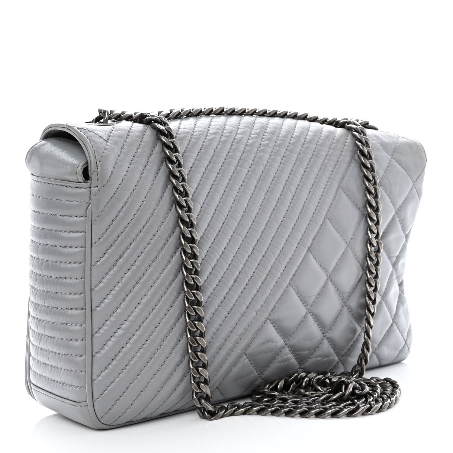 Chanel Glazed Calfskin Quilted Medium Coco Boy Flap Light Grey 2 of 11