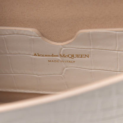 Alexander McQueen Calfskin Crocodile Embossed Skull Mini Crossbody Bag White 6 of 11