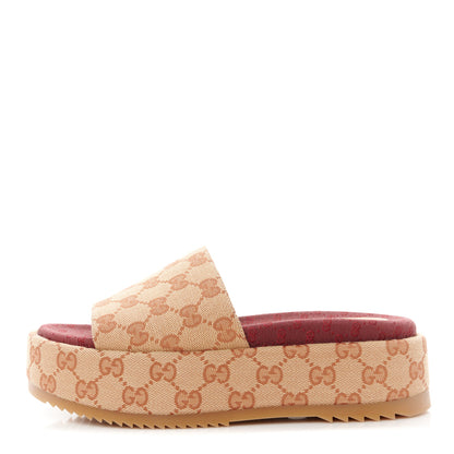 Gucci Canvas GG Monogram Angelina Platform Slide Sandals 36 Beige Ruggine 1 of 10