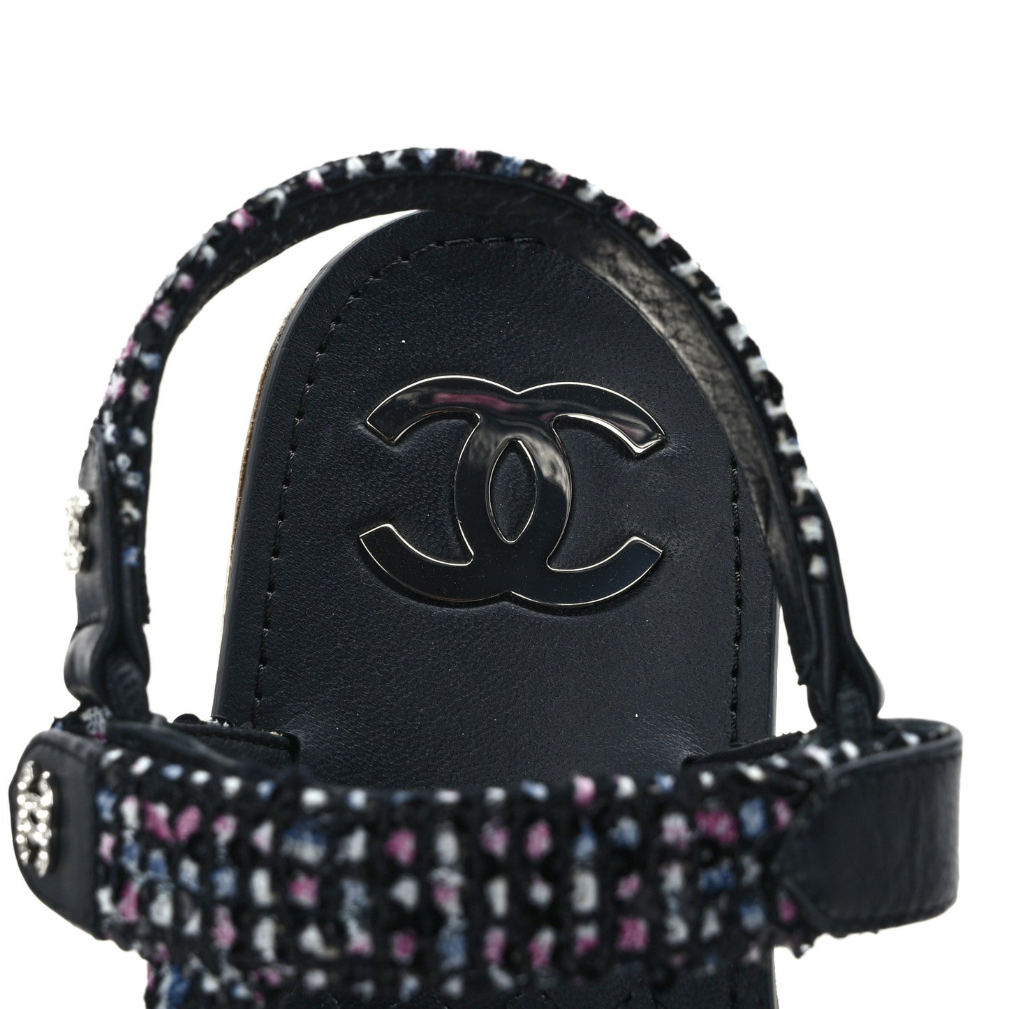 Glittered Tweed Lambskin Dad Sandals 37 Black Blue Pink White White