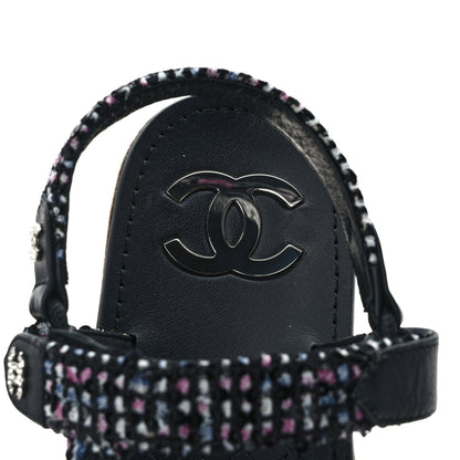Chanel Glittered Tweed Lambskin Dad Sandals 37 Black Blue Pink White White 7 of 9